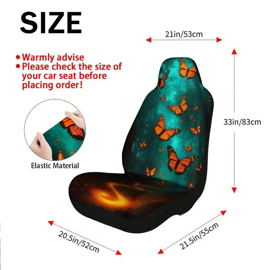 

1pc Car Seat Cover With Butterfly Forest Print Elastic Fit Universal For Adult Vehicles
