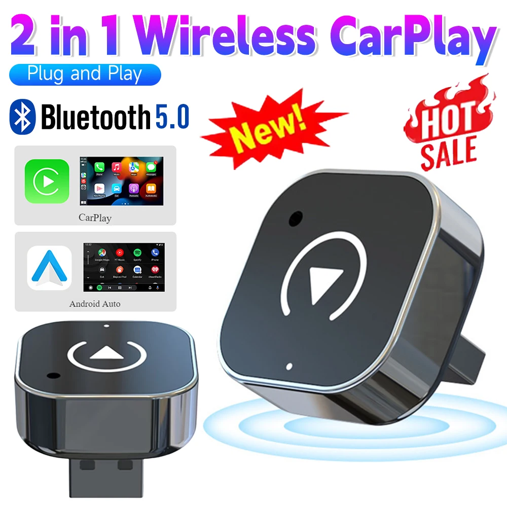 

Беспроводной адаптер 2-в-1 для CarPlay и Android Auto: автоматическое беспроводное подключение, умный AI-бокс для автомобилей с проводным CarPlay
