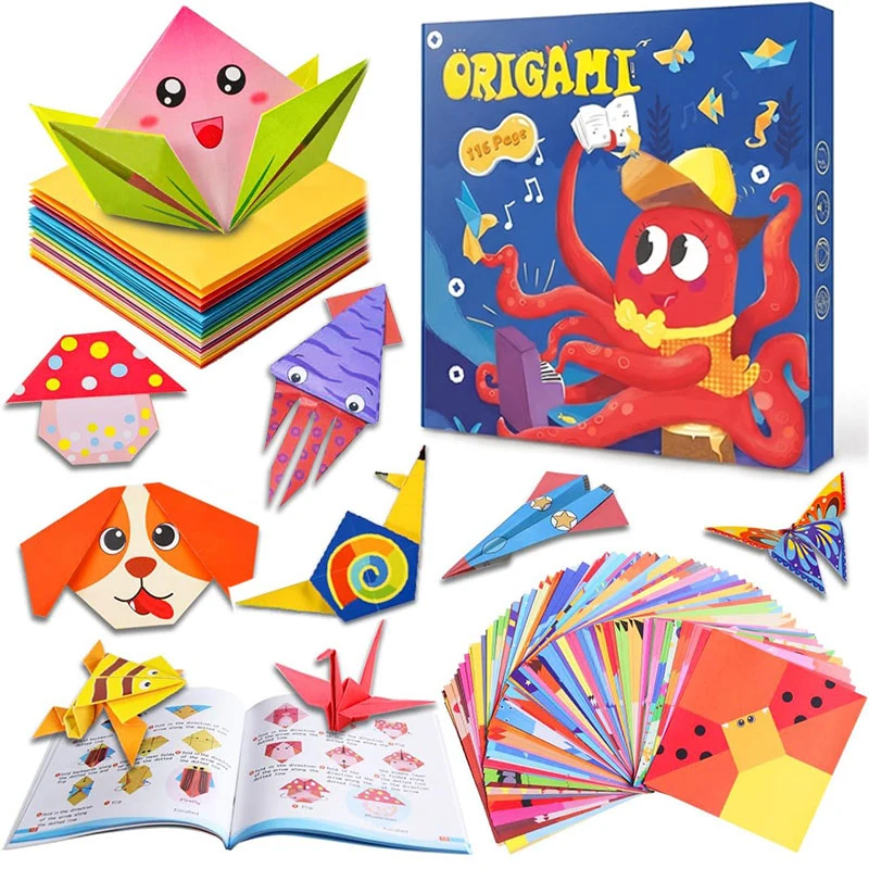 Origami Paper Craft Kits Guiding Book DIY Art Crafts Supplies Colorful Folding Papers Set Projects Gifts Activity for Beginner