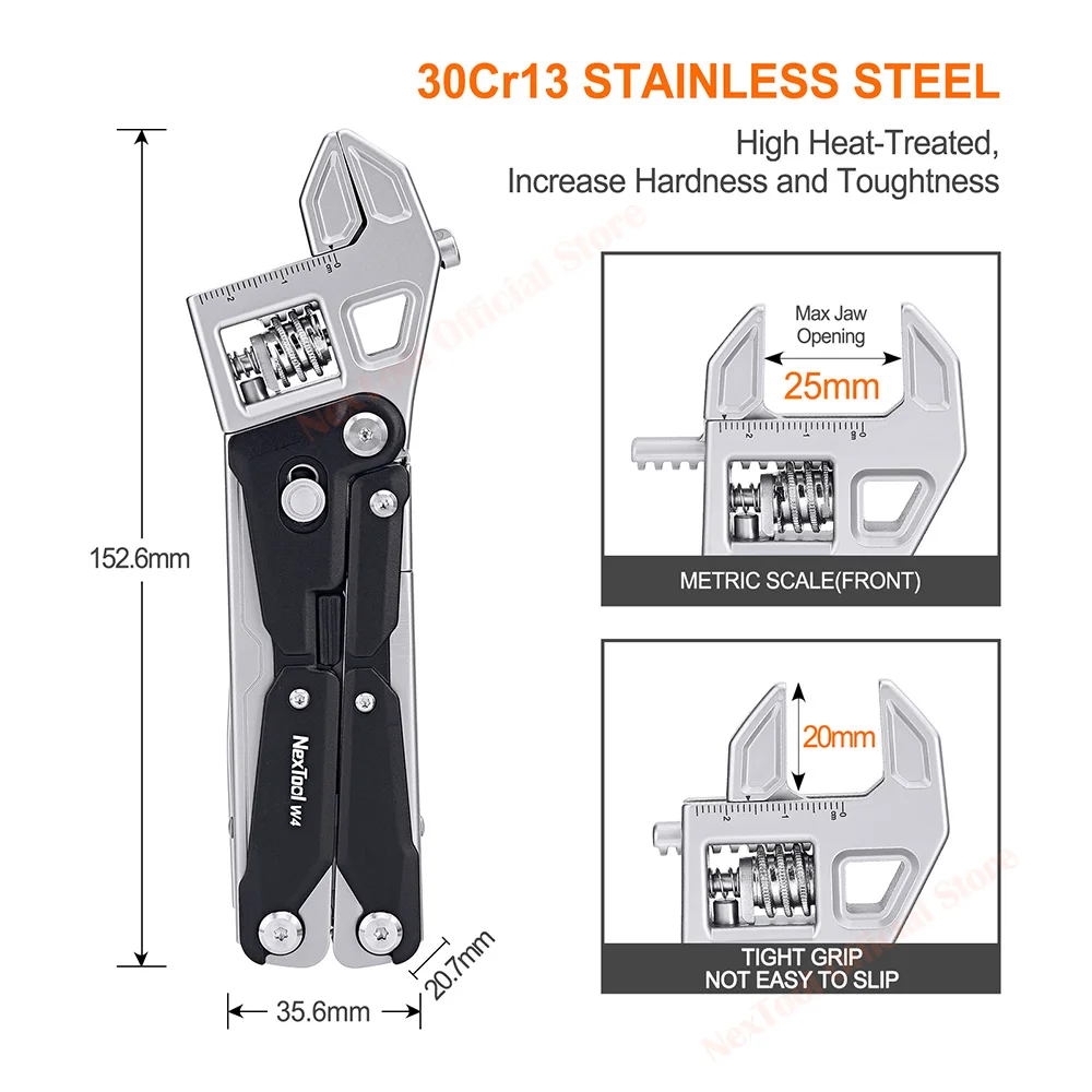 NexTool 11-In-1 Adjustable Wrench W4 Multitool Wrench Pliers EDC Folding Knife Hand Tools Screwdriver Wooding Saw Working Tools