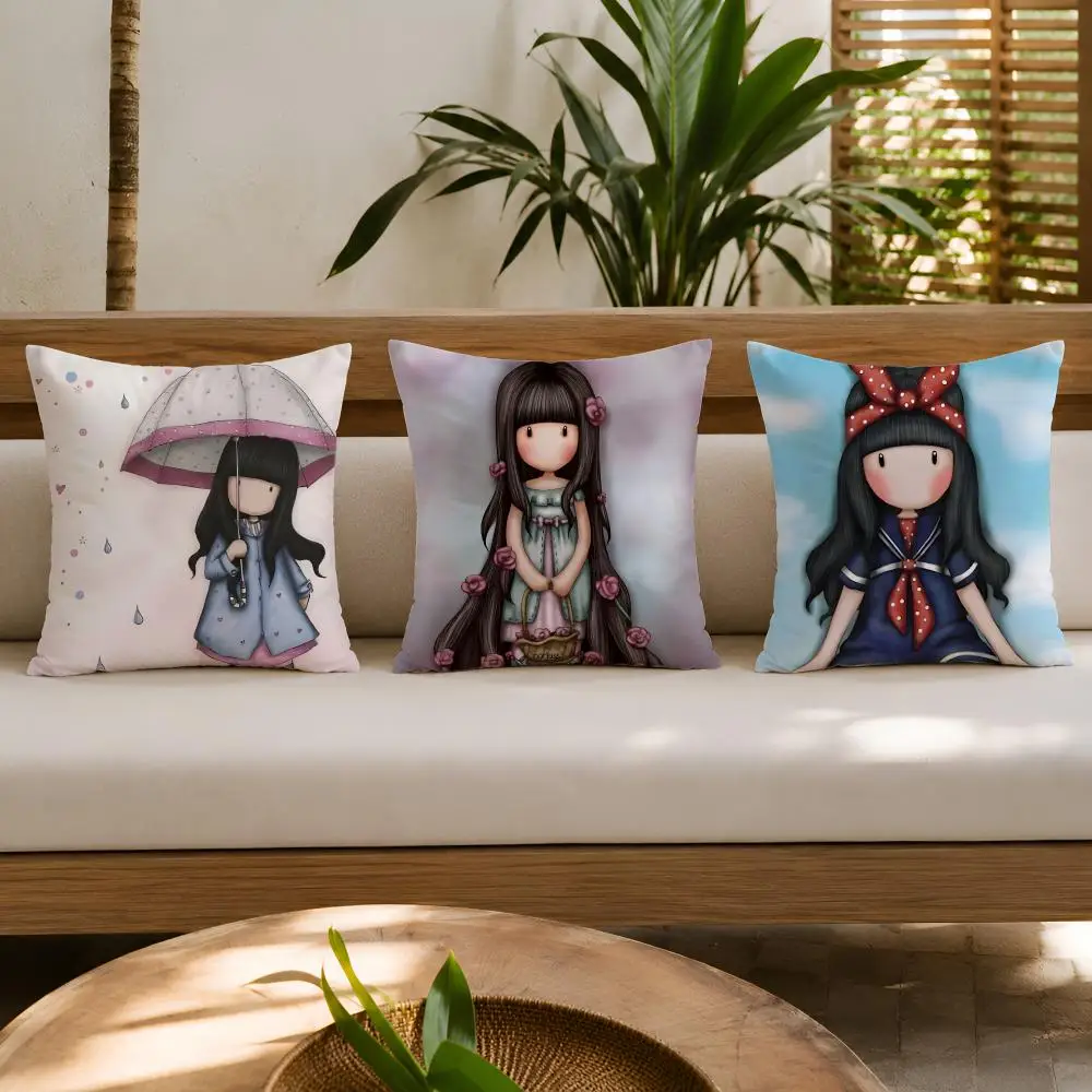 Cartoon S-Santoro Gorjuss Cushion Cover Double-Sided Plush Sofa Pillow Case Organic Breathable Invisible Zipper