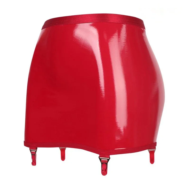 Sexy Oil Shiny Hip Wrap minigonna con fibbia in metallo giarrettiere cintura per calze donna erotica in ecopelle SM Clubwear Sex Toys