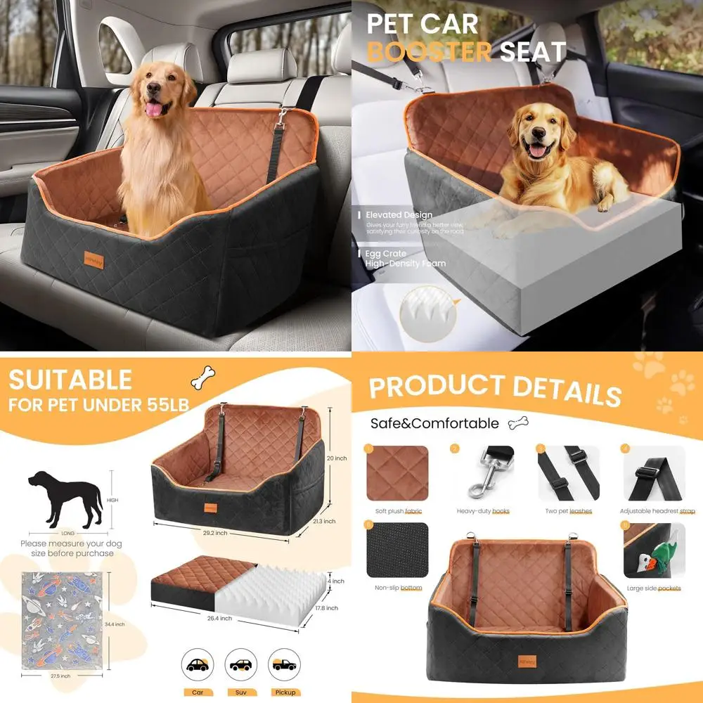 

Washable Mat and Memory Foam Dog Car Seat, Under 55lb, with Pockets and Anti-Slip Bed, Safe for Back Seats & Trunk, 2 Leashes In