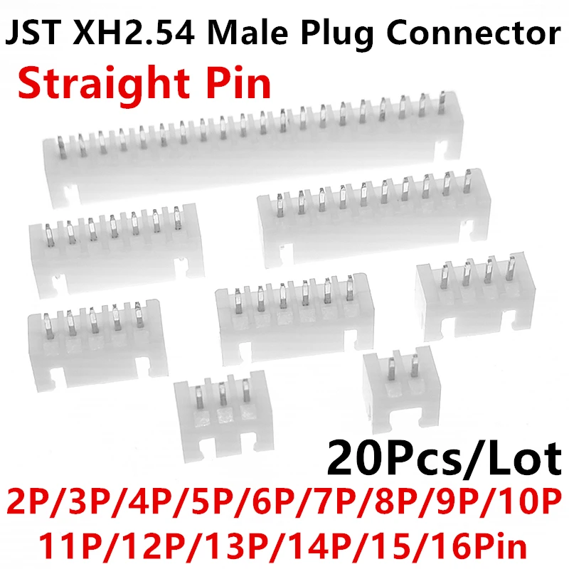 JST XH2.54 Male Plug Wire Connector 2P 3P 4P 5P 6/7/8/9/10/11/12/13/14/15/16 Pin 2.54MM Socket Connector Pin Header Straight Pin