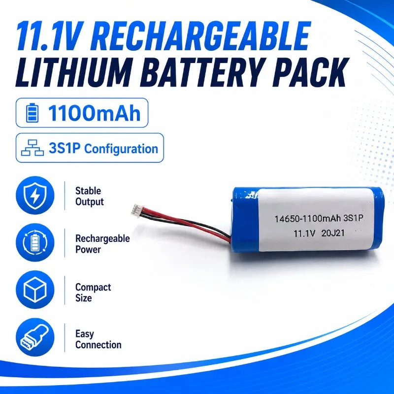 11.1V 14650 Li-ion Battery Pack Triangular Shape 3S 1100mAh Rechargeable Battery for Massage Battery Life Gun Medical Device