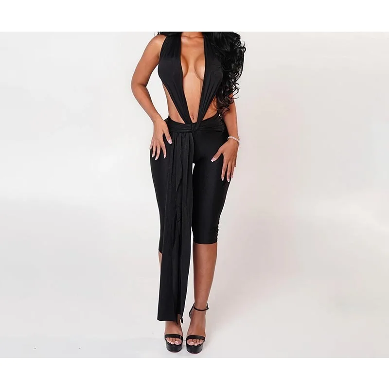 Sleeveless Jumpsuit for Women Summer 2025 Patchwork Halter Romper Elastic Backless Workout Activewear Midnight Activity Suits