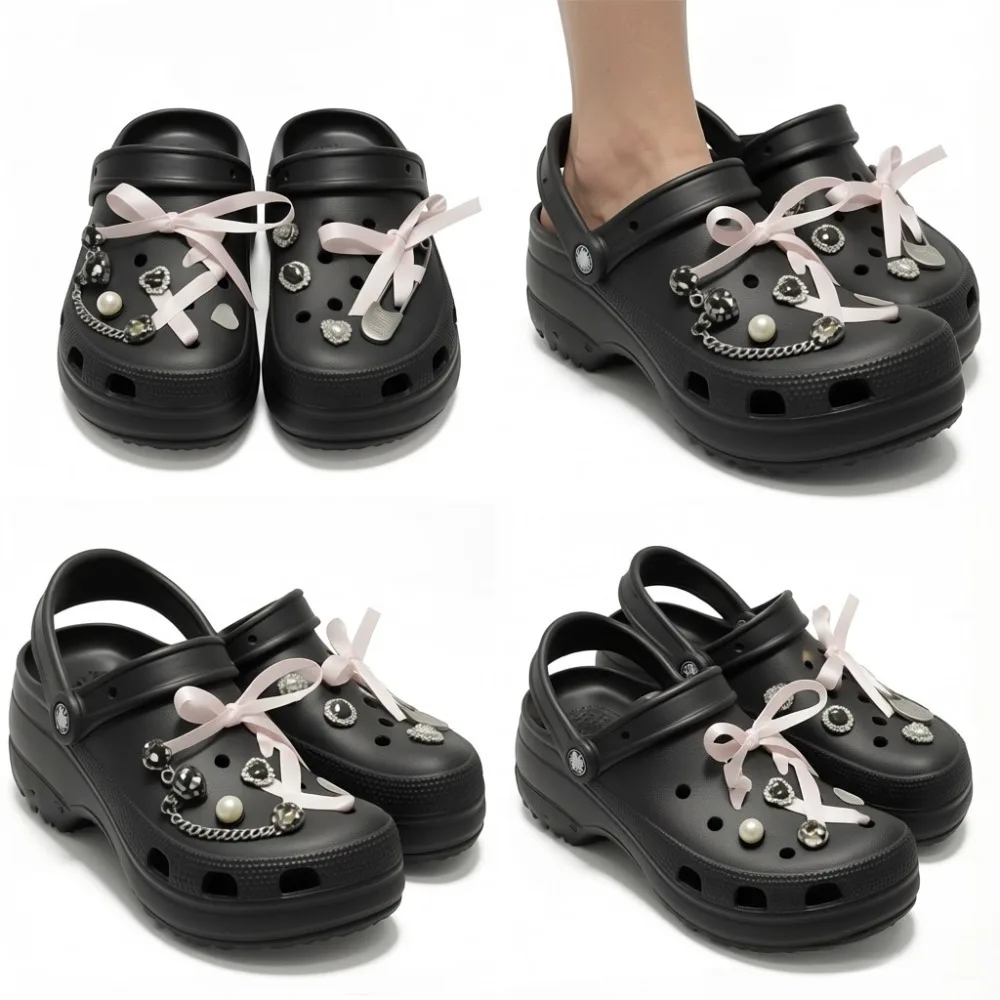 11-teiliges Sommer-Mode-Schuhcharms-Set: Zubehör für Clogs, Schuhschnallen, Diamant-Pin-Ketten, rosa Bänder, DIY-Schuhdekoration – Detail 7
