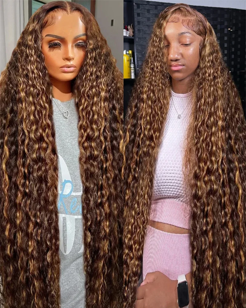 Deep Wave 13x6 Lace Front Wig 7x5 Glueless Curly Wig 40 Inch 4/27 Highlight Ombre Colored Water Curly High Density 250%