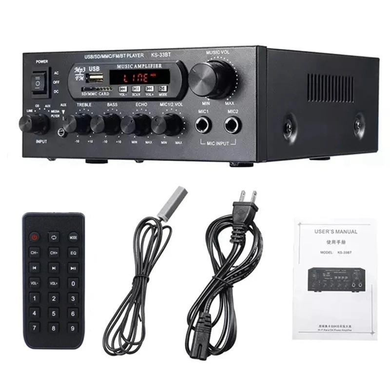 

1200W 220V Bluetooth Amplificador Hifi Digital Amplifier 33BT Stereo LED Digital Audio Amplifier Aux FM Radio