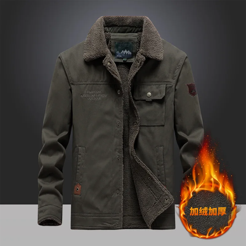الرجال الشتاء جلد الخراف القطن وسادة مبطنة سميكة الصوف القطن الخالص ملابس العمل العسكرية فضفاضة في الهواء الطلق حجم كبير الملابس #4