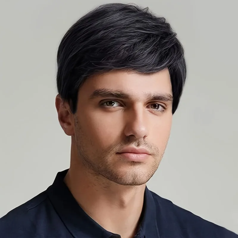Men's short chemical fiber synthetic wig, suitable for men's daily use, parties, Halloween costumes, black wig accessories