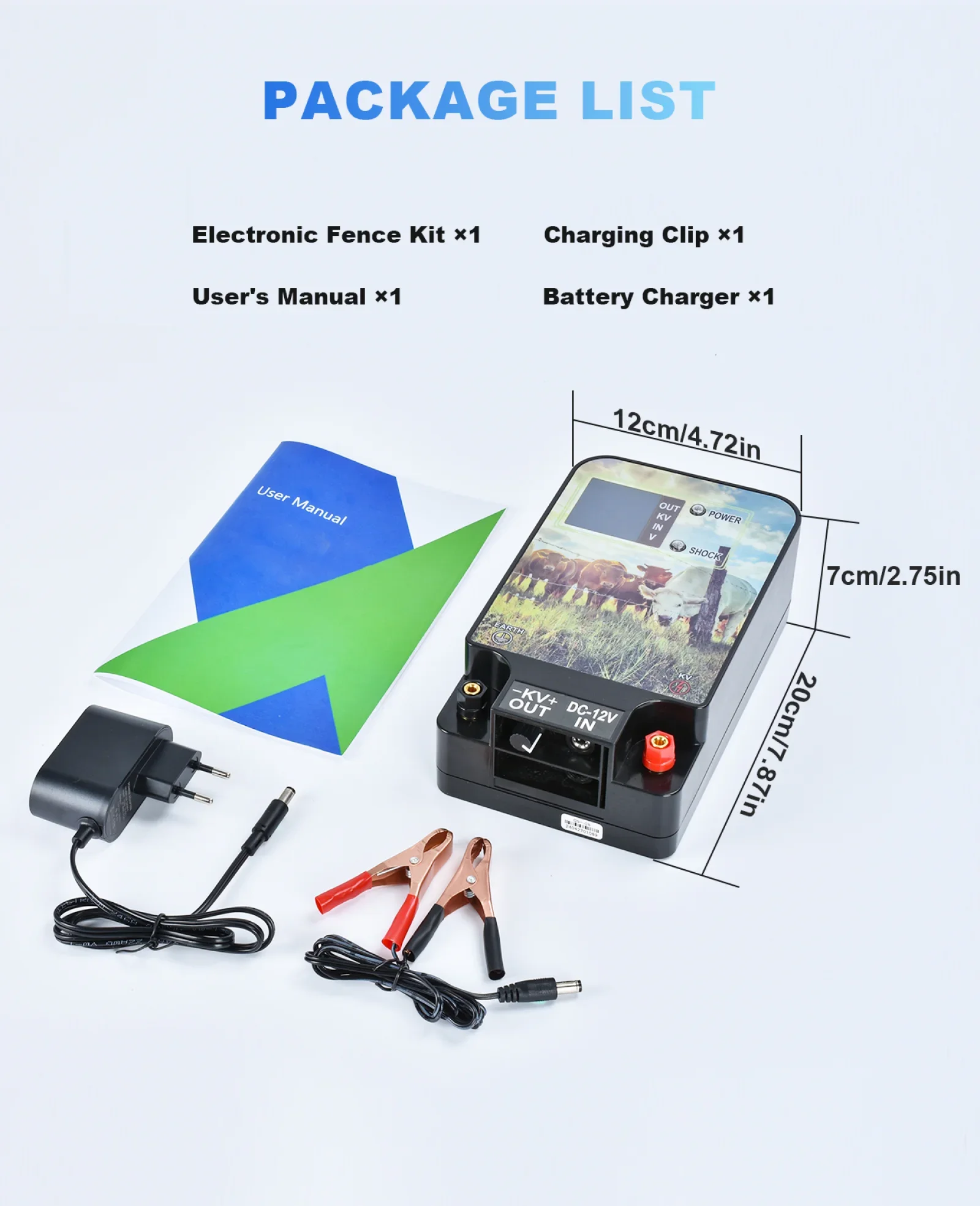 10KM Electronic  Fence Pulse 6-12KV Adjustable Energizer Controller for Animals Cattle Livestock Pasture Poultry Shepherd Device
