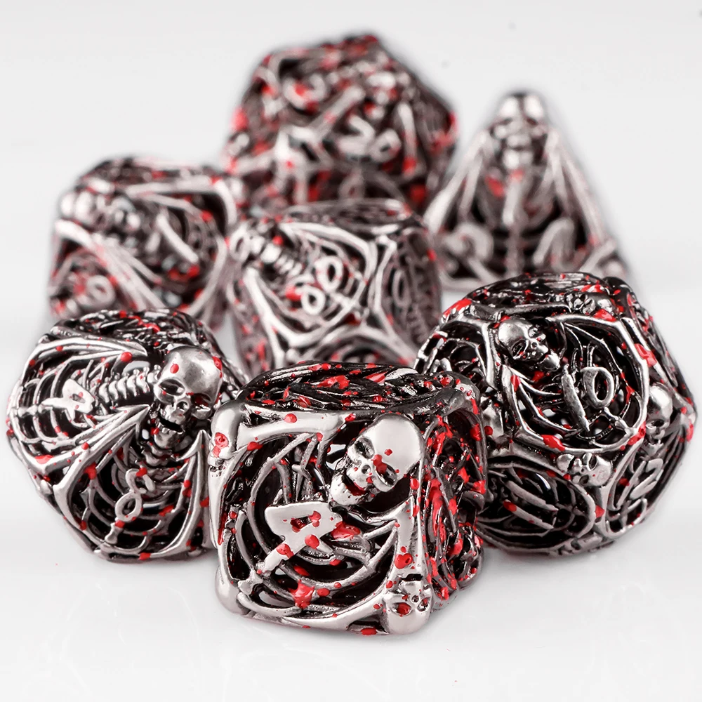 مجموعة نرد هيكل عظمي مجوف معدني لـ D&D - 7 قطع نرد متعدد السطوح مع D20، D12، D10، D8، D6، D4 - ألعاب RPG متعددة الألوان قابلة للجمع #5