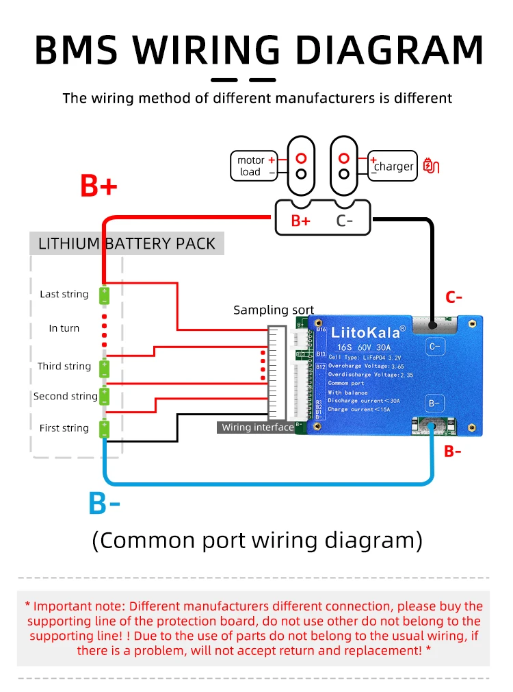 LIitoKala 16S-60V30A-BMS Lithium polymer battery BMS 3.7V Same port PCM 60V 20Ah li-ion battery pack Balance protection board