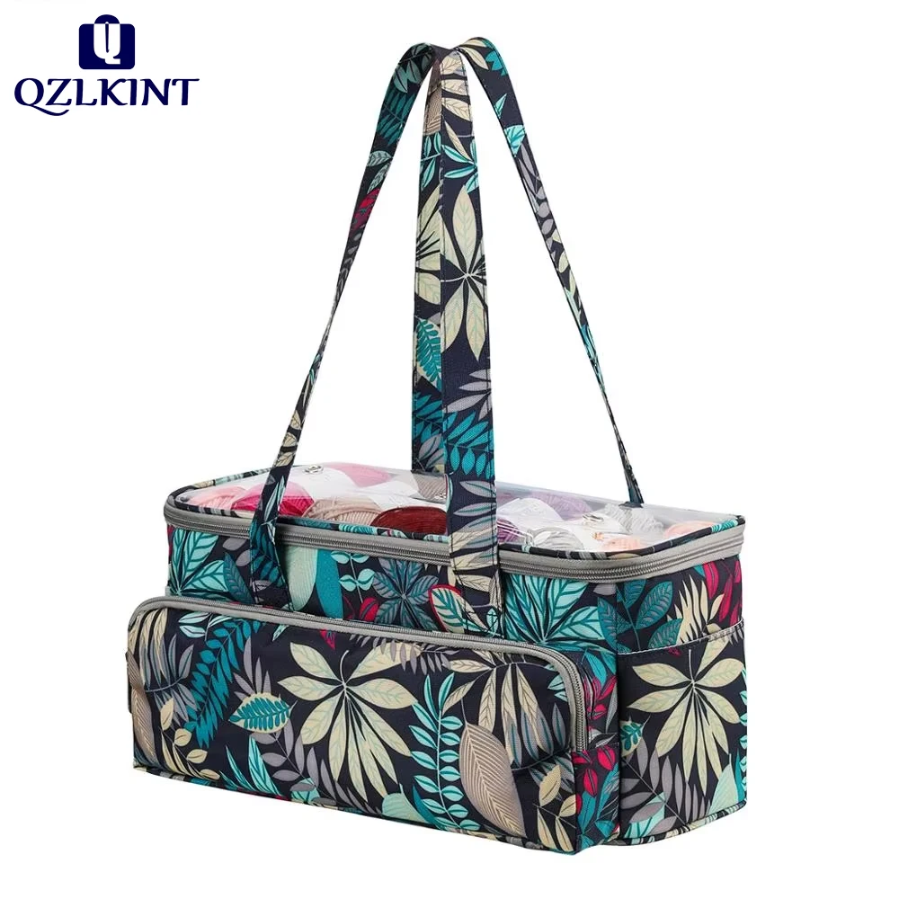 2025 Yarn Storage Bag With Maple Leaves Knitting Tote Bag Orange Square Bag for Thread Wool Yarn Crochet Hooks Knitting Needles