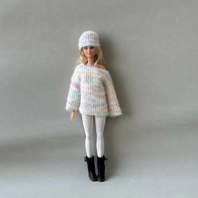 New Design Fashion Blythe Clothes Rainbow Sweater and Knitted Hat Leggings Yoga Pants for Blyth Barbie OB24 OB26 1/6 Doll Outfit