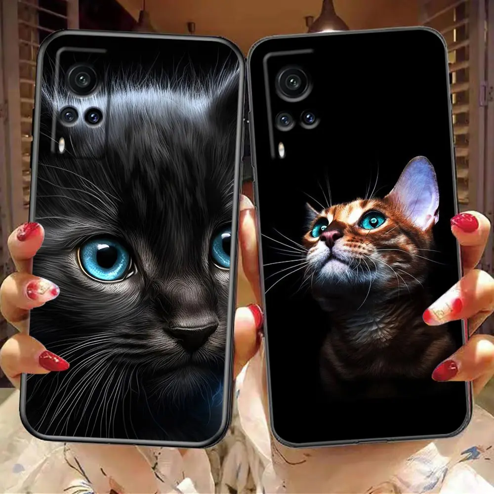 

Phone Case For VIVO X90 X80 X70 X60 X50 X30 X23 V29 V27 V25 V23 V23E V21 V21E V20 Case Funda Capa Cover Cute Cat Silver Wolf