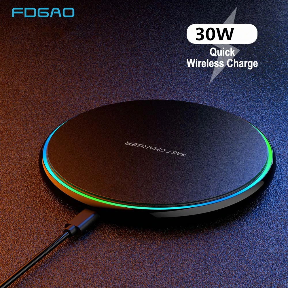 FDGAO 30W 무선 충전기 USB C 고속 충전 패드, QC 3.0, 아이폰 15 14 13 12 11 XS XR X 8 삼성 S23 S22 S21 용 