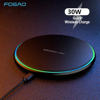 FDGAO 30W kablosuz şarj USB C hızlı şarj pedi hızlı şarj QC 3.0 iPhone 15 14 13 12 11 XS XR X 8 Samsung S23 S22 S21