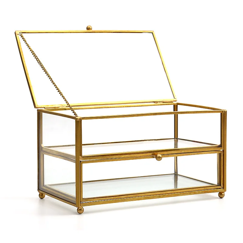 

Европейский двухслойный стеклянный ящик для хранения косметики Der pe, коробка для демонстрации ювелирных изделий, пылезащитный продукт для ухода за кожей...