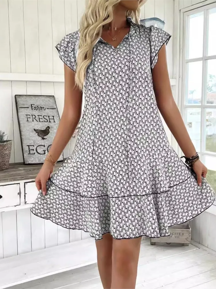 Zomer Boho Nieuw Voor Vrouwen Jurk Mode V-hals Print Elegante Casual Jurken Robe Femme Vestidos