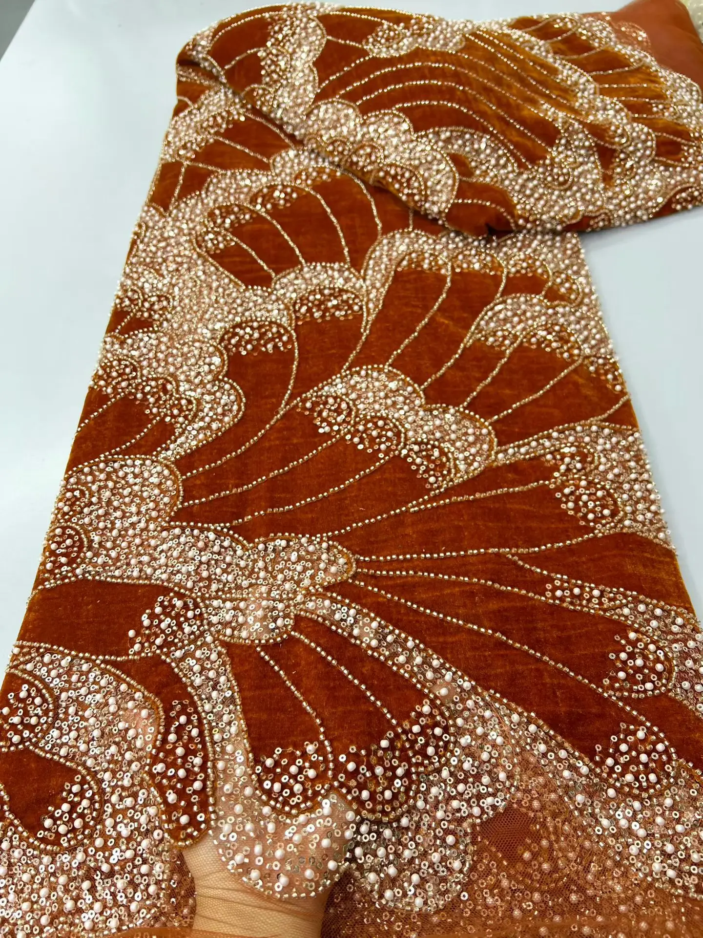 Black Sequins Velvet Nigerian Wedding Lace Fabric High Quality BeadsFrench Lace for Dress Making 2026 Luxury African Dess M235-1 view 5