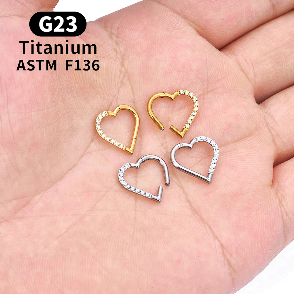 1Pair G23 Titanium Left/Right Heart Earrings Zircon Jewelry Fashion Heart-shaped Circle Ear Piercing Jewelry Accessories