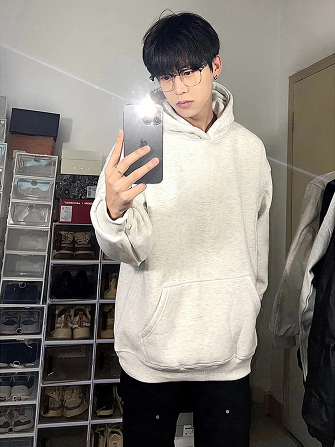 سترة بغطاء للرأس ثقيلة الوزن للرجال من Cleanfit للخريف ماركة Faion صلبة وقاسية على شكل زهرة بيضاء ey American Sle سترة كاجوال... #2