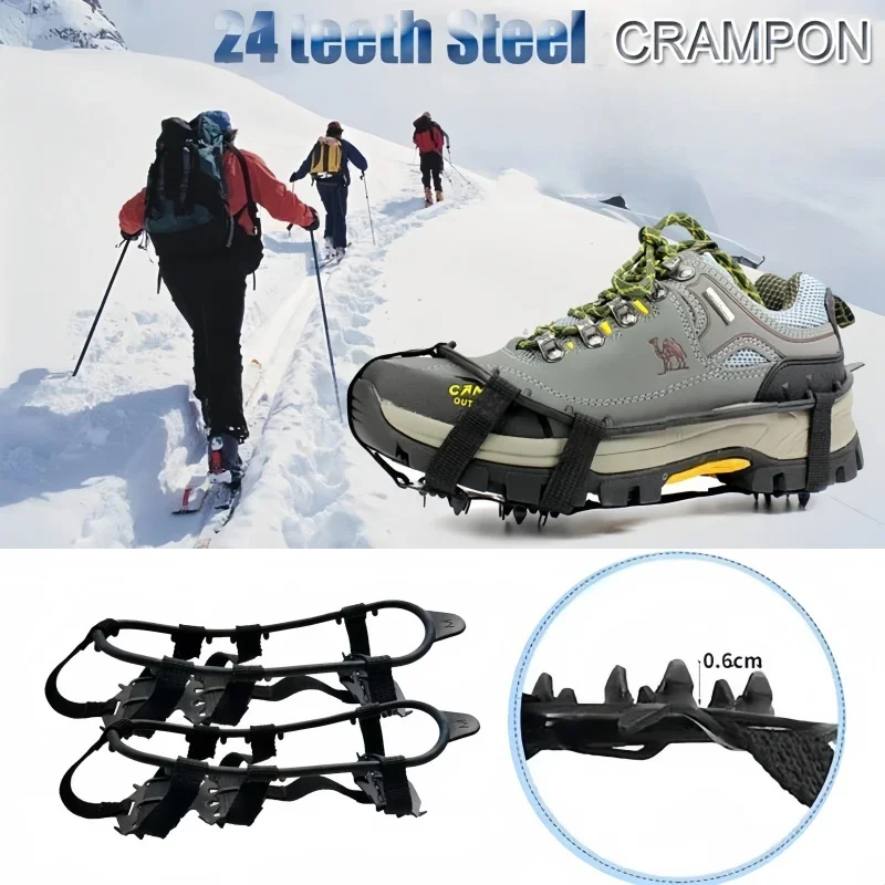 Anti-Skid Shoe Covers Snow Claws Outdoor 24 Teeth Manganese Iron Crampons Nails Outdoor Climbing Equipments Hiking Fishing Shoes