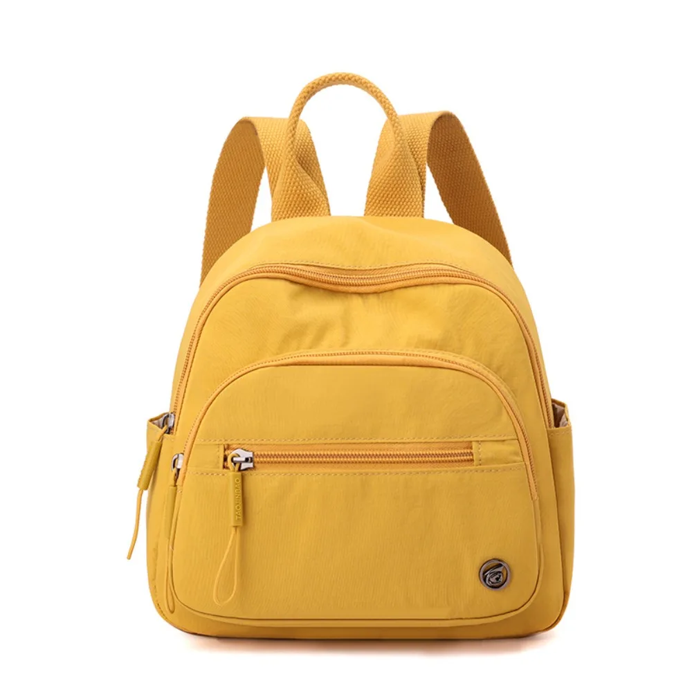 Portable Women Nylon Backpack Lightweight Solid Color Multipockets Casual Backpack Fashionable with Handle