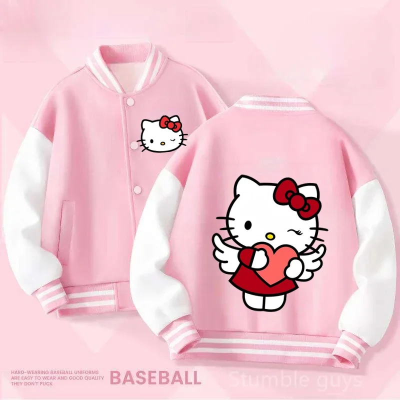 

Весенне-осенняя детская бейсбольная форма Hello Kitty, бейсбольная верхняя одежда для детей от 3 до 14 лет, одежда для мальчиков и девочек, повседневная куртка Sanrio