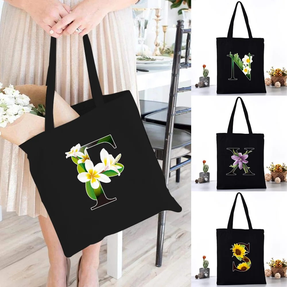 

Canvas Shoulder Bag Women's Reusable Shopping Bags 2020 Fashion Handbags Storage Bag Flower Color Printing Casual Tote for Girls