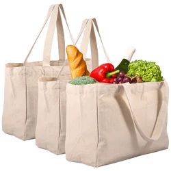 3Pcs Large Capacity Canvas Shopping Bag Eco-Friendly Durable Reusable Grocery Tote Bag DIY Shoulder Bag Outdoor Camping Tote Bag
