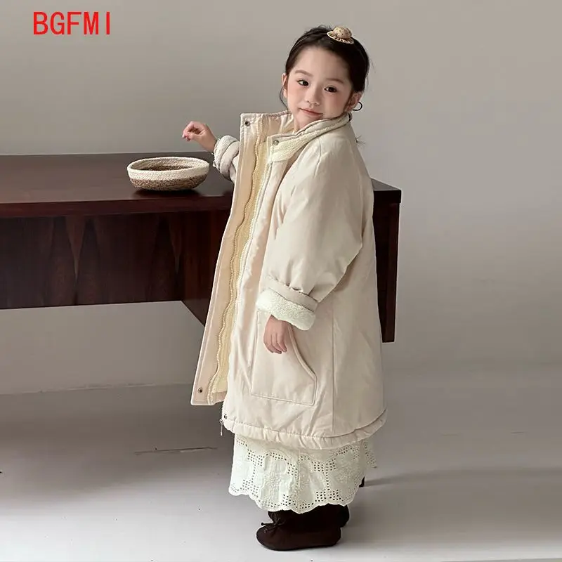 

Детская хлопковая куртка на молнии для мальчиков, утепленная флисовая куртка для малышей, зима 2025 г., детская парка среднего и длинного стиля для девочек