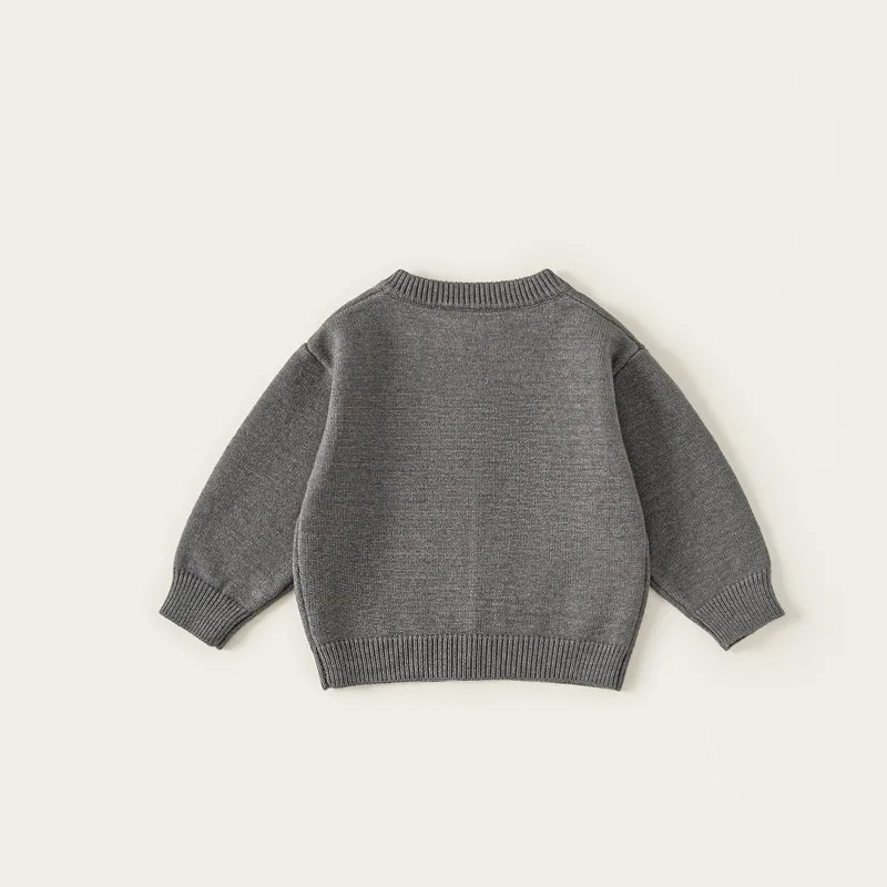 UNITIM Herbst Kinder Jungen Pullover Strickjacke mit Hundestickerei 2-8 Jahre Kinder Jungen Strickwaren Langarm Oberbekleidung Mantel für Babys Jungen – Detail 3