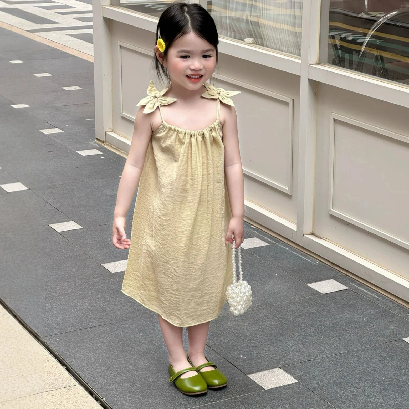 2026 New Toddler Girl Korean Vacation 3D Flower Petal Strappy Dress Summer Kids Beach Holiday Outfit