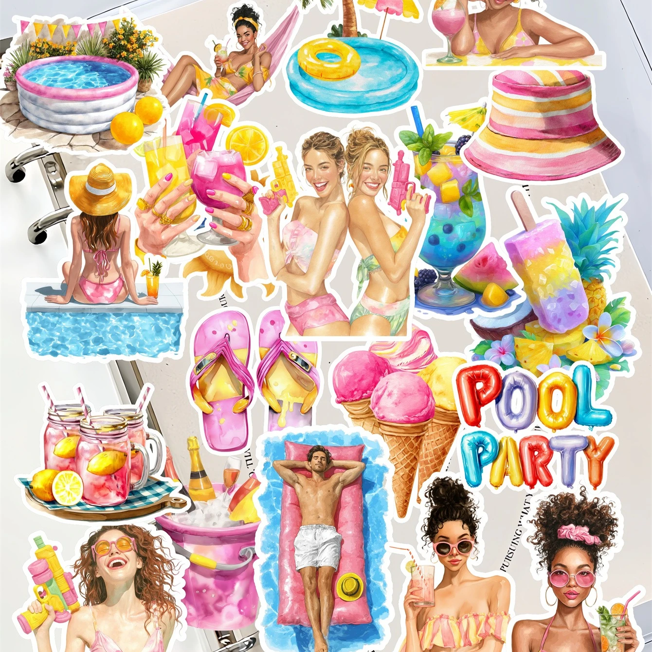 

19 шт., акварельные наклейки для летней вечеринки у бассейна, дневник, блокнот, планировщик/ножник, сделай сам, письмо, Adesivos, цветок, ежедневные милые канцелярские принадлежности