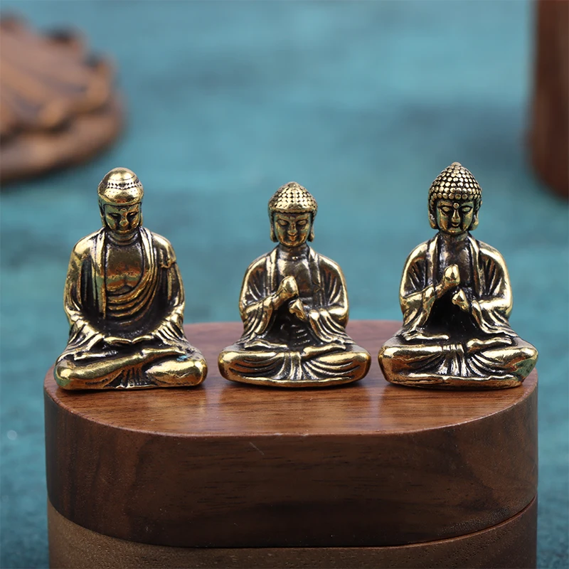 1PC New Year's Day Crafts Mini Size Thai Style Tathagata Buddha Bronze Statue Home DIY Decoration Small Ornaments