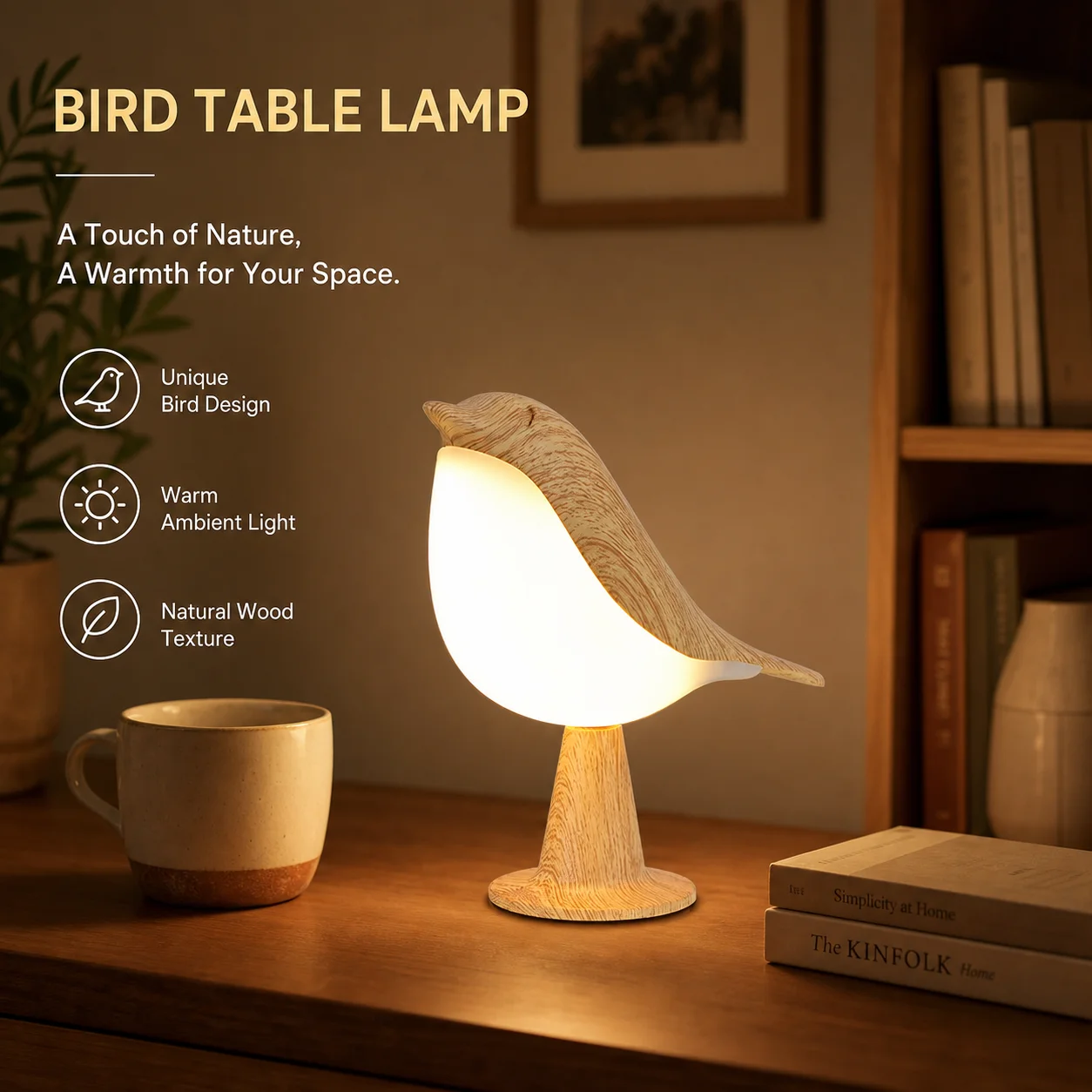 WWPPU Creative Magpie Aroma LED Rechargeable Touch Table Lamp Bird Night Light For Car Bedroom Bedside