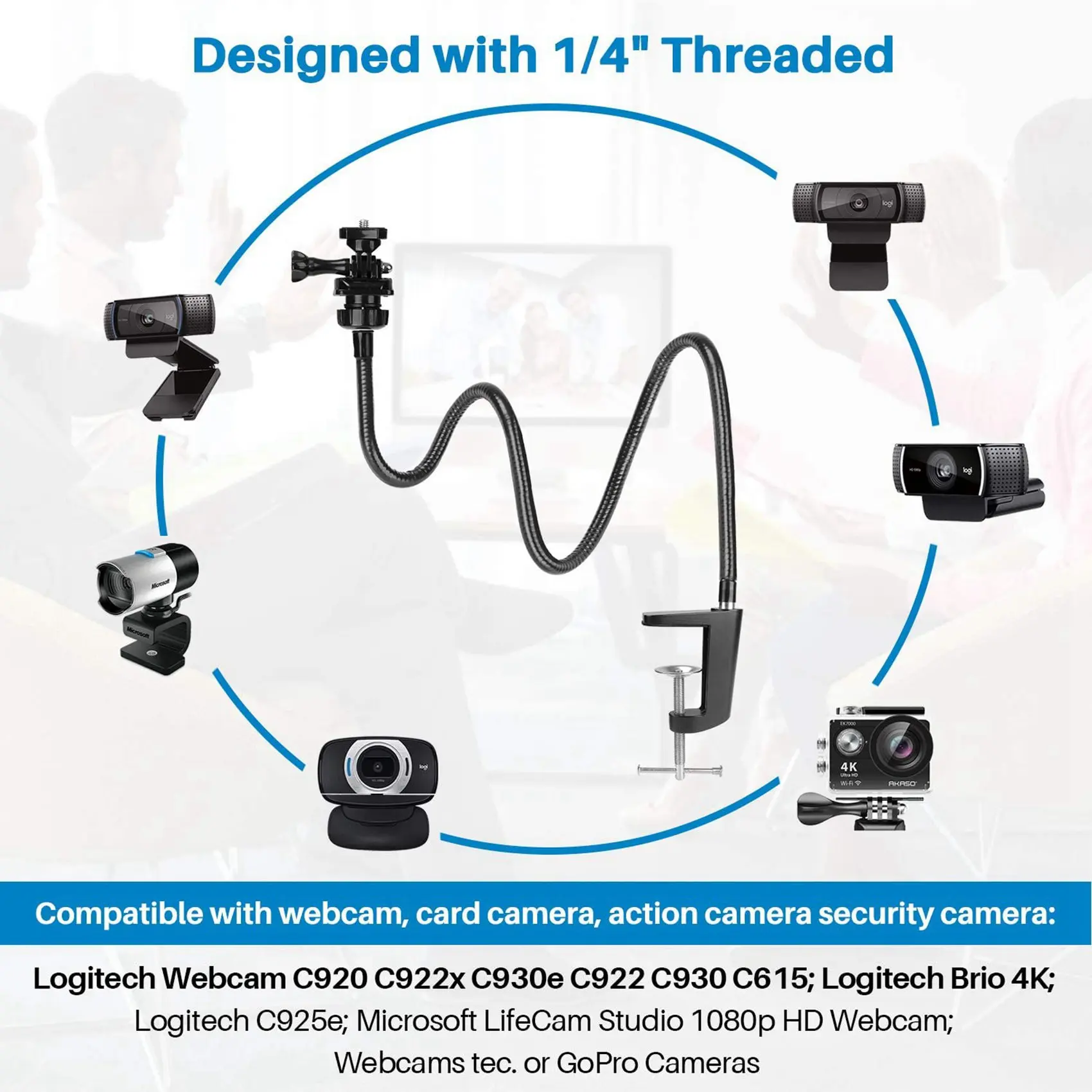 

【Кабель USB-C】2X подставка для веб-камеры, модернизированная подставка для крепления веб-камеры с гибким кронштейном и зажимом на гибкой стойке, подходит для веб-камеры Logitech C920, C