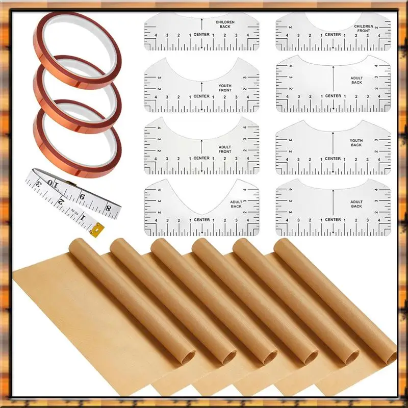 

2025 Trend18 PCS PTFE-Sheets For Heat Press 12X16 Inch, T Shirt Alignment Ruler And Heat Resistant Tape And Tape Measure Set Eas