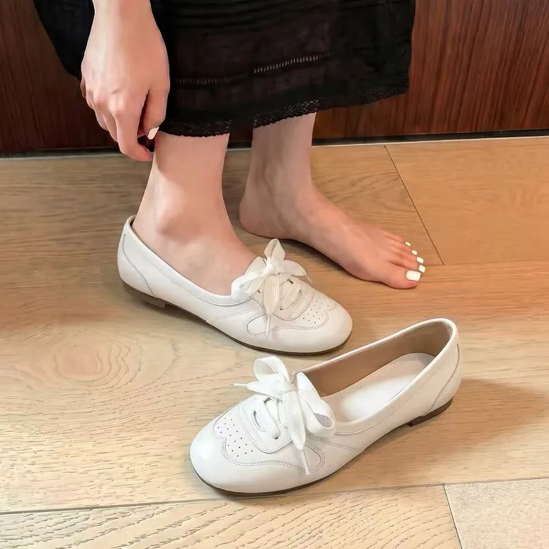 2026 Summer New Style Durable Retro Round-Tip Lace-Up Low-Cut Single-Heel Women's Flat Shoes, Versatile and Stylish - view 5
