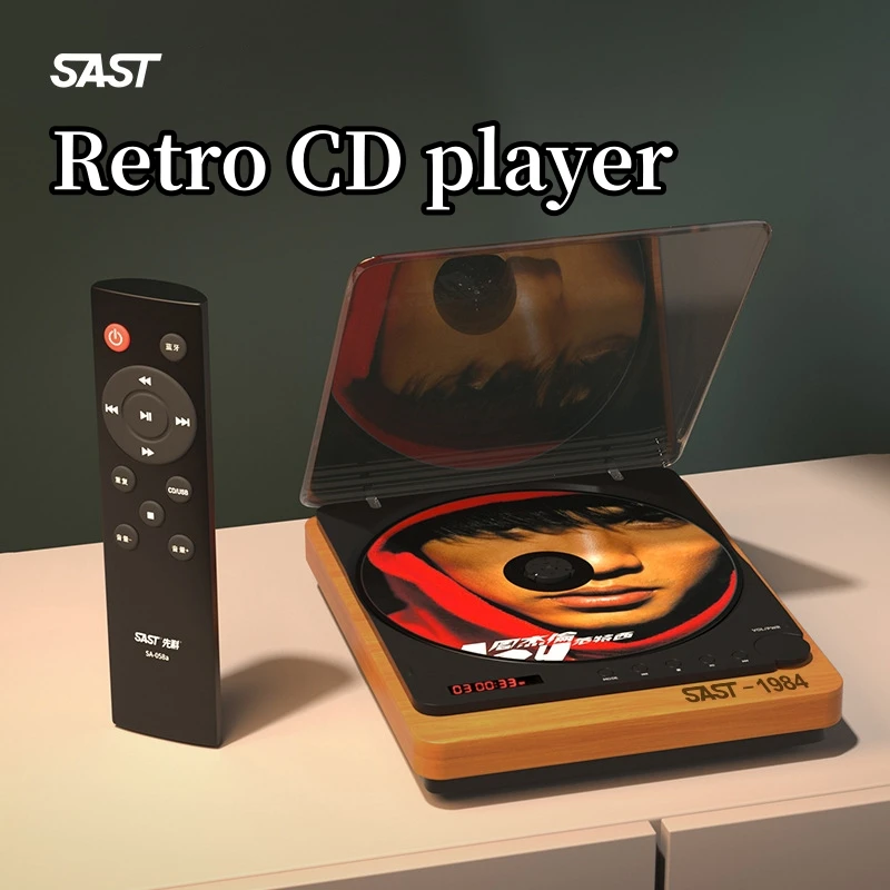 SAST Retro CD Bluetooth Player Outdoor Portable Fever Grade Mini Listening Album Black Glue CD Pure Rotary Support USB MP3