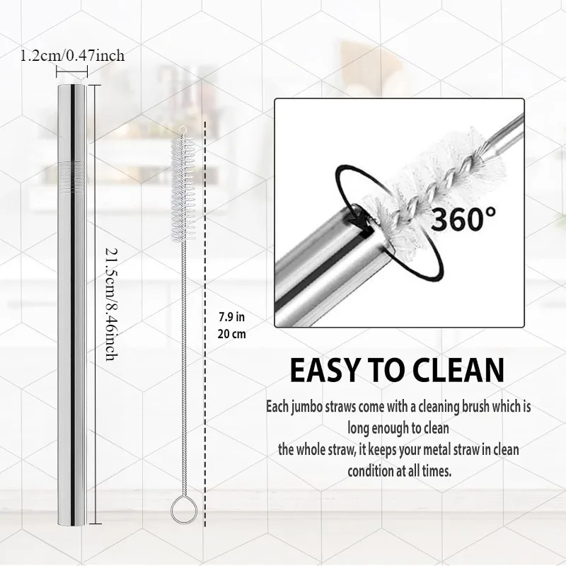 Cannucce riutilizzabili da 4 pezzi Cannucce in acciaio inossidabile 304 Cannucce in metallo con spazzola per la pulizia per frullato, frappè, tè Boba
