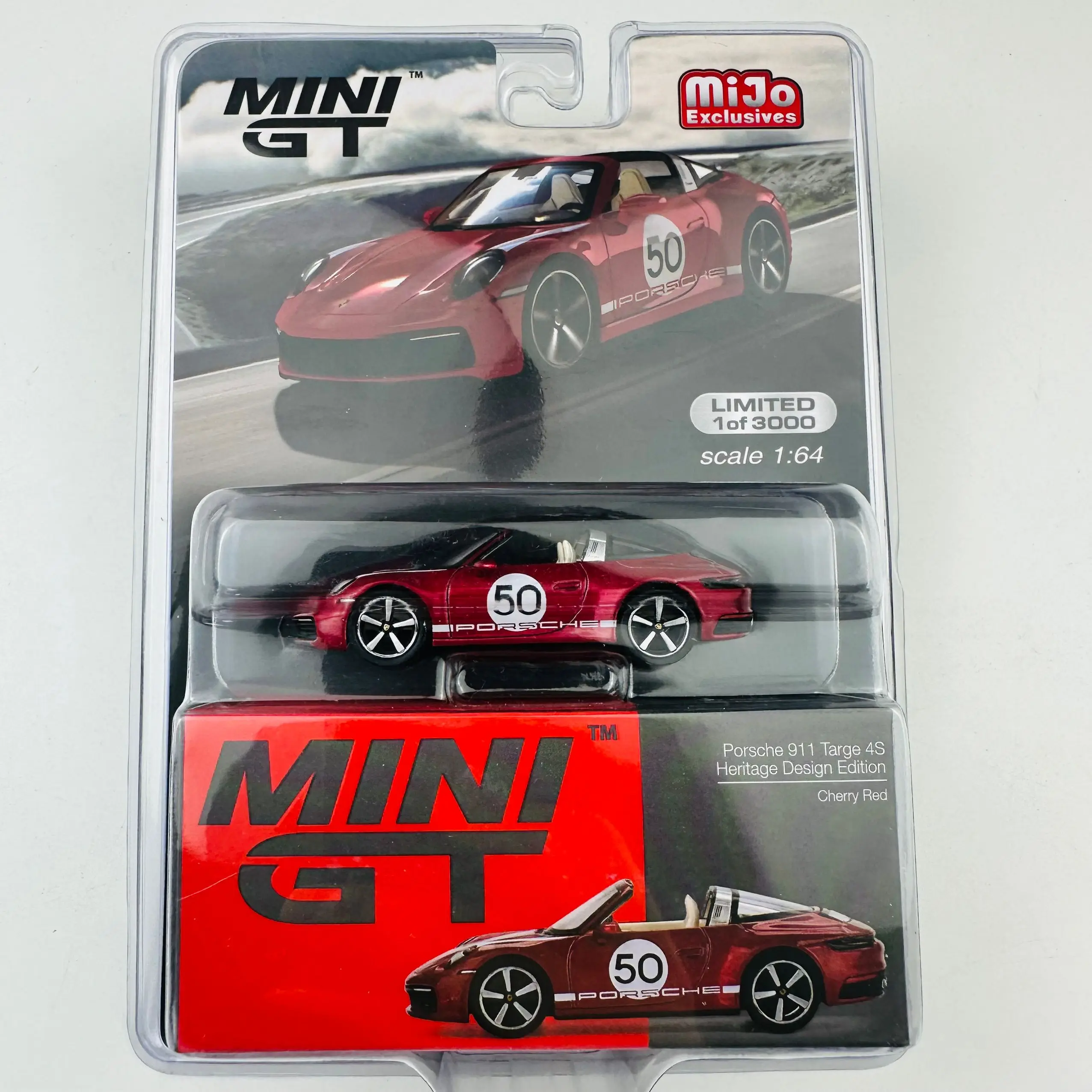 TSM-Die-Cast Alloy Car Model Collection, Mini Gt, 1/64 Minigt, 461 911 Targe 4S Heritage Design, vermelho cereja, vermelho cereja