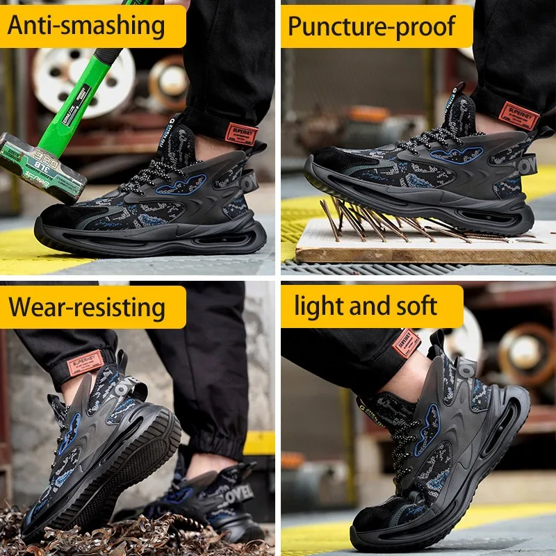 Zapatos De Seguridad Hombre Middle-top Safety Protection Shoes Men's Anti-smashing And Anti-piercing Work Shoes Flying Woven