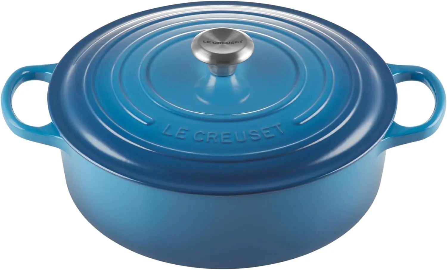 

Le Creuset Enameled Cast Iron Signatre Round Wide Dutch Oven, 6.75 qt, Marseille Gourmet Roasting pan, Standard Size