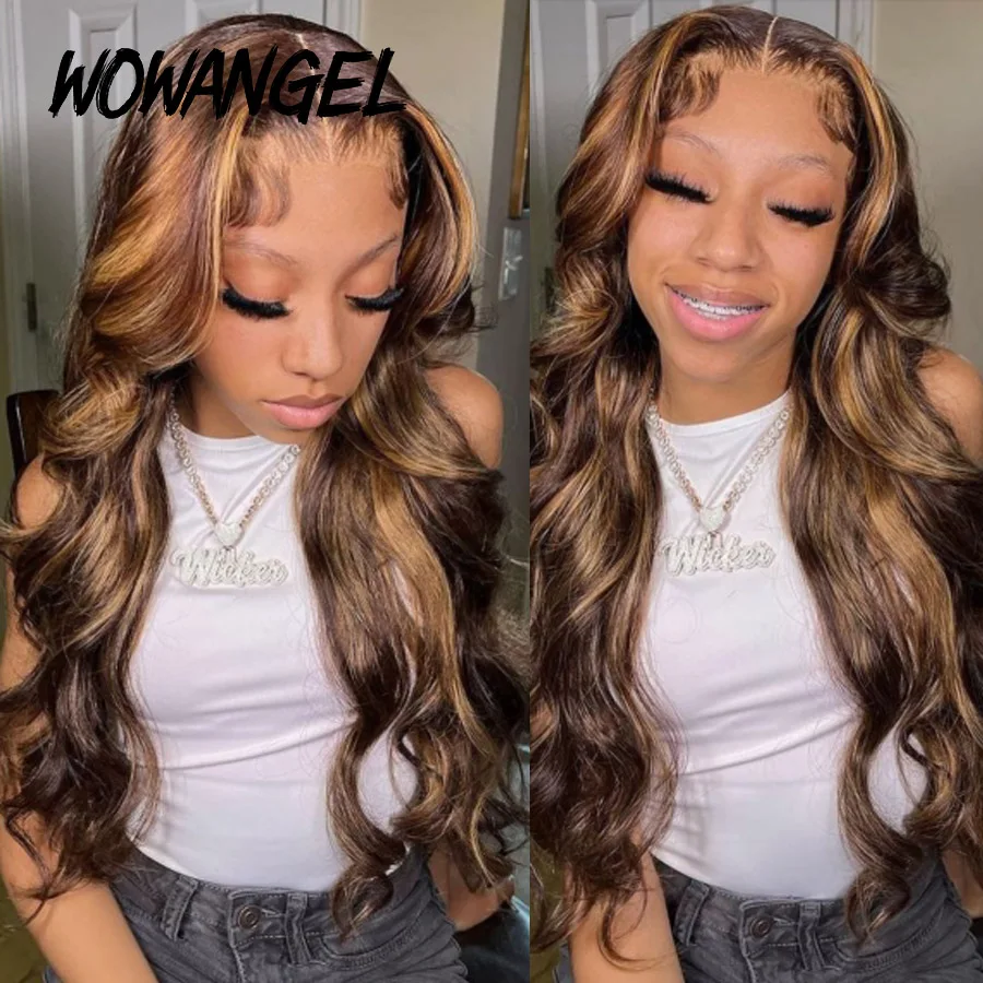 Wow Angel 5x5 HD Lace Closure Wigs Highlight Wigs Body Wave Real HD Lace Human Hair Wig Melt All Skins Honey Blonde Colored Wigs