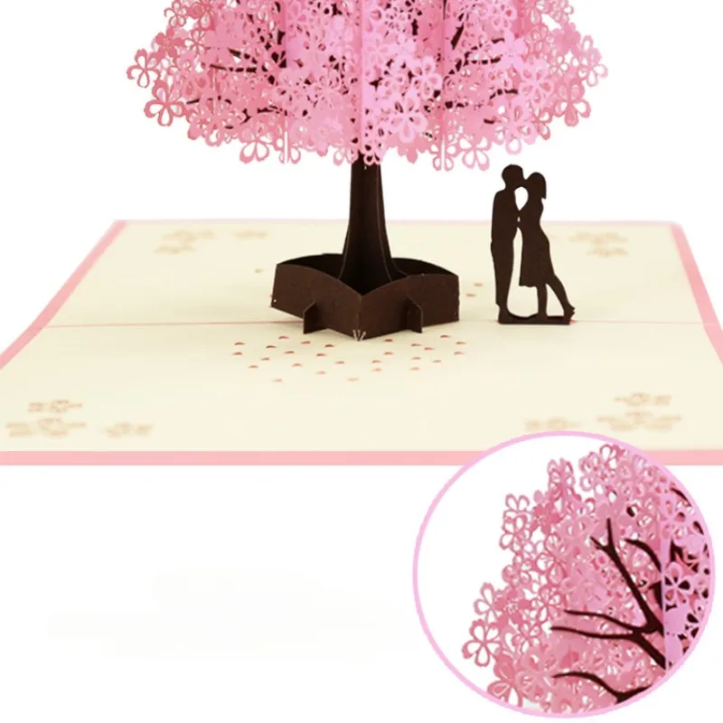 Biglietti Pop-Up 3D fiori biglietto di compleanno regali di anniversario cartolina Cherry Blossom coppia stile inviti di nozze biglietti di auguri