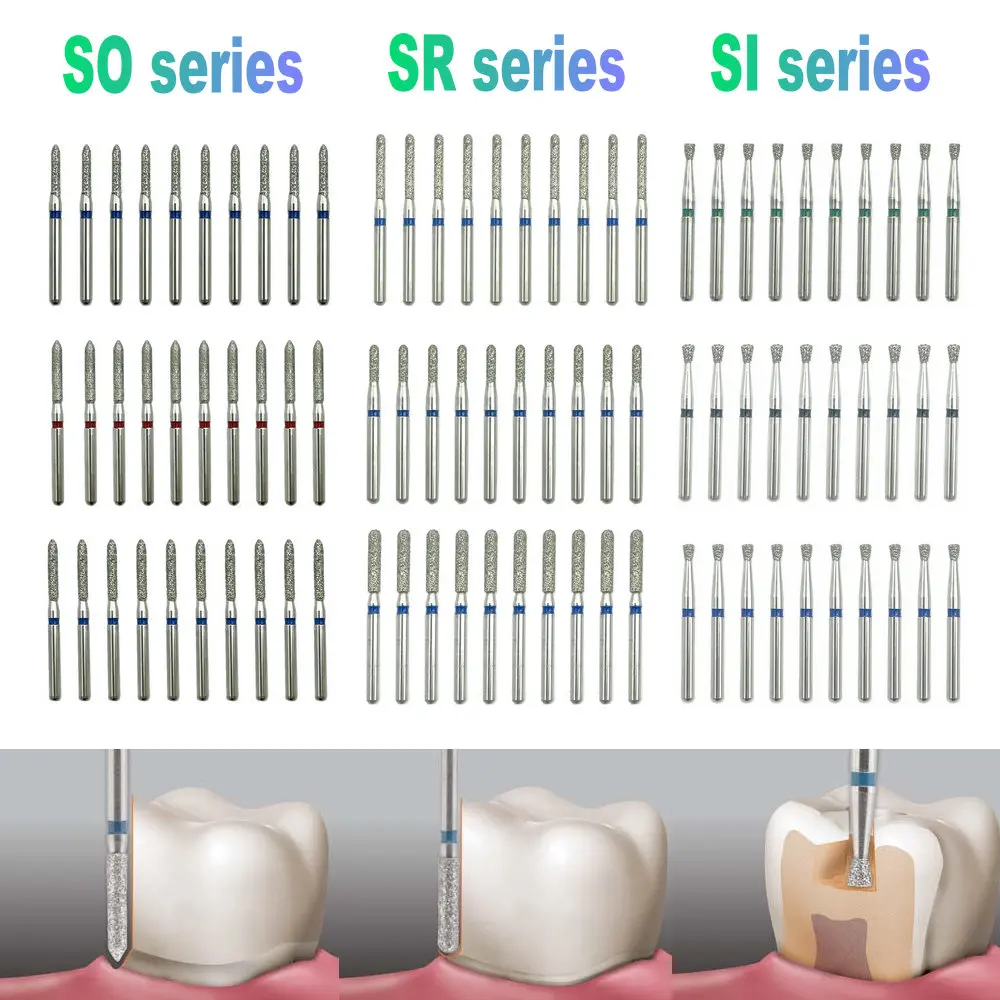 Fresa de diamante Dental con punta biselada, cilindro de preparación de corona, herramientas de dentista, 10 piezas, 1,6mm